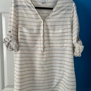 Calvin Klein Beige and White Striped Top